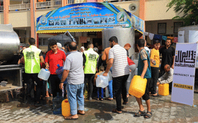 Baitulmaal Operates Clean Water Stations for 44,500+ Displaced Palestinians in Gaza